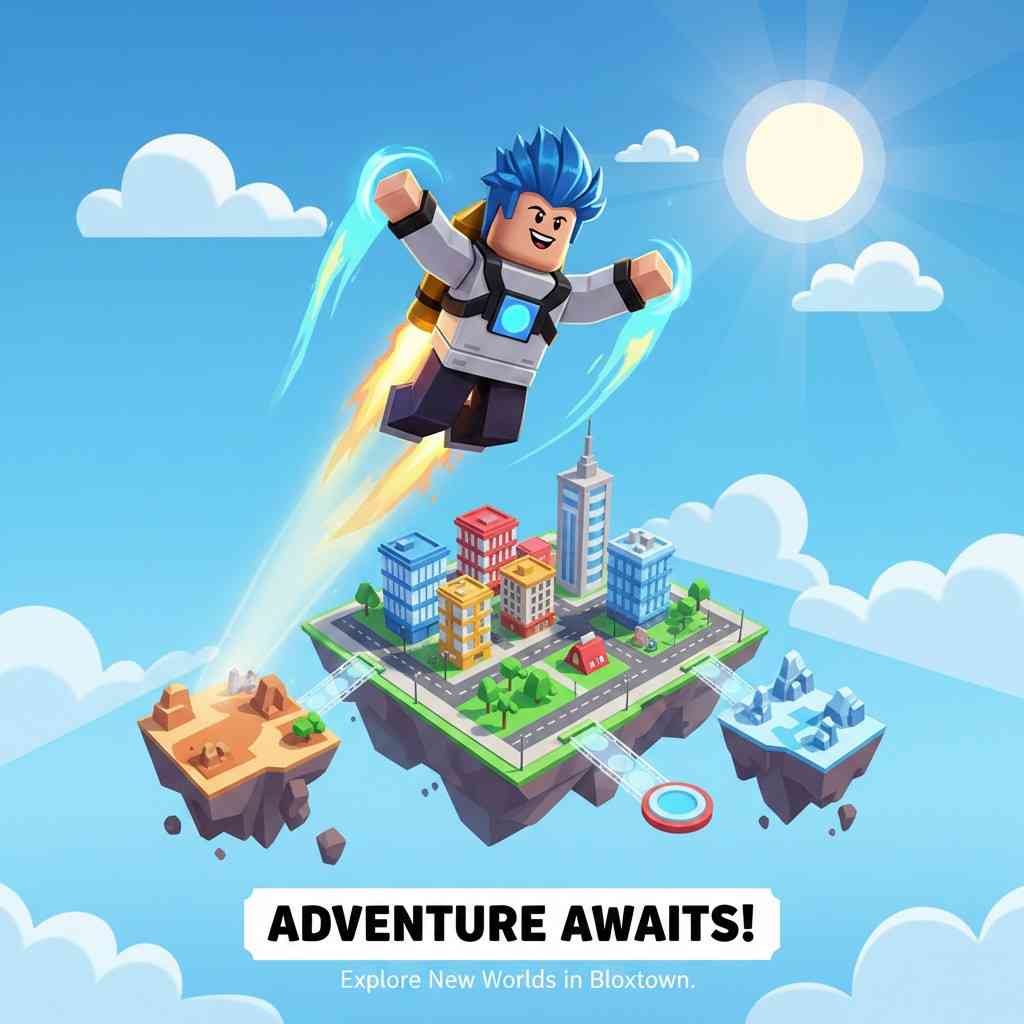 Roblox Flying Script 2 Roblox character flying above a bright, blocky city map